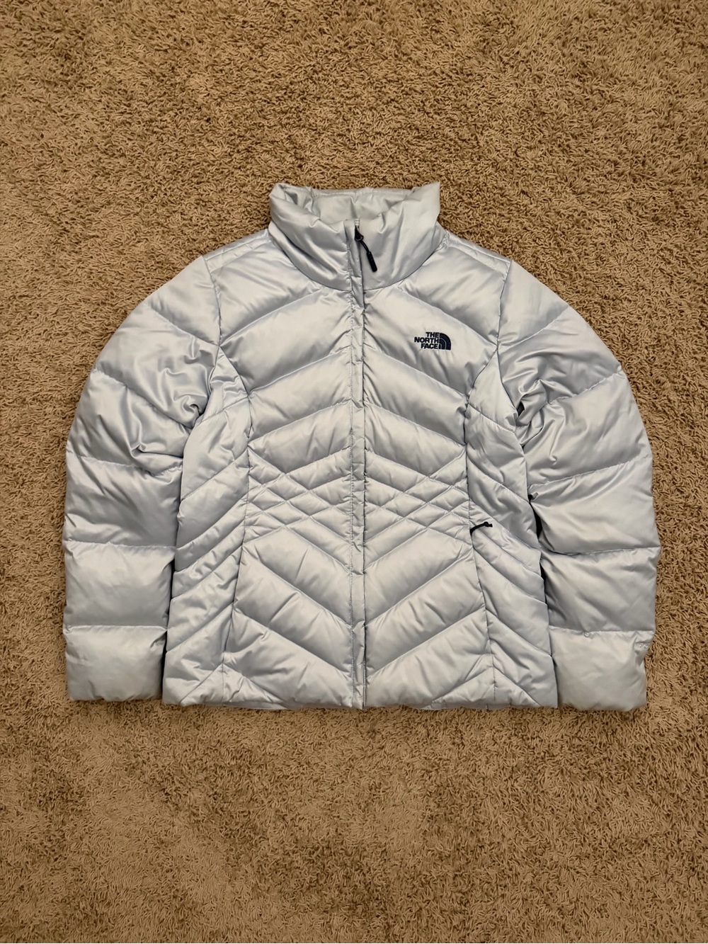 The North Face Puffer Jacket Women Large Ice Blue 550 Goose Down Coat RARE